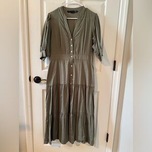 Veronica Beard Olive Long Sleeve Maxi Dress
